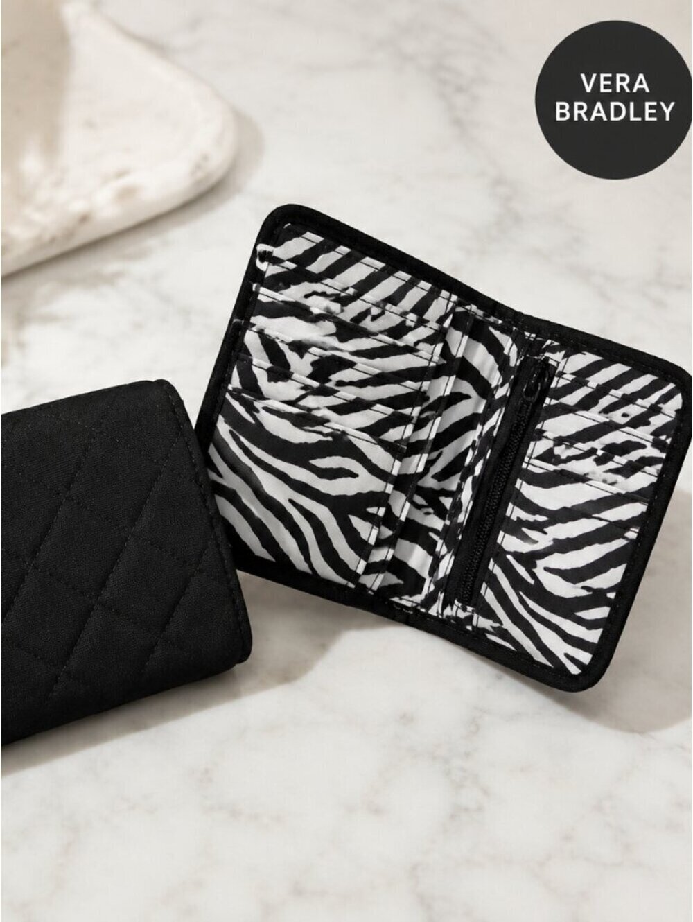 Vera Bradley |  Quilted Black Wallet with Zebra Print Interior